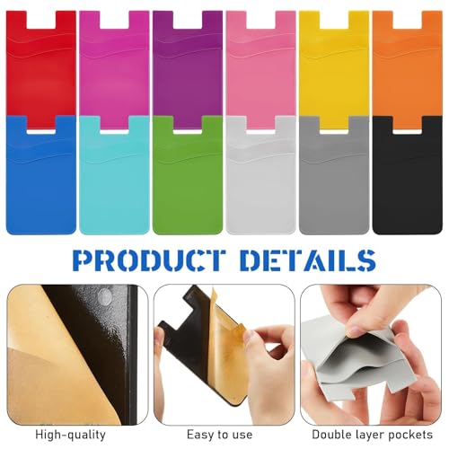 Fulmoon 36 Pack Phone Wallet Stick on, Phone Card Holder, Bright Colors