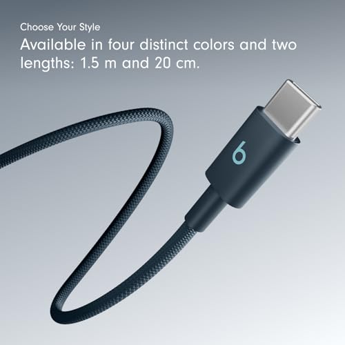 Beats USB-C to USB-C Woven Cable Fast Charging Durable/Tangle-Free Compatible Charger for Apple & Android Devices (1.5 m, 5 ft) - Nitro Navy - color: Nitro Navy, size: 5 ft, style: USB-C to USB-C