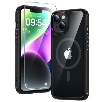 TAURI for iPhone 14 Case, Compatible with MagSafe, Black | with Screen Protector, Not-Yellowing Military-Grade Protection, Shockproof Slim Magnetic Case for iPhone 14 - color: B-Magnetic Black