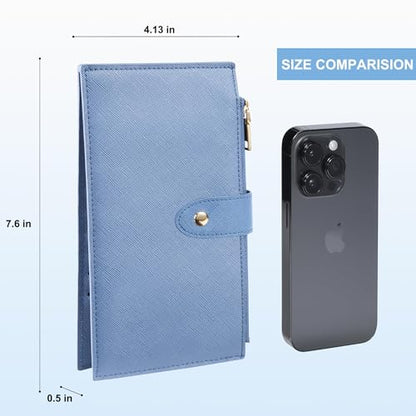 Travelambo RFID Wallet Women Large Size Bifold Multi Card Wallet Case with Zipper Pocke Credit Card Holder for Women - color: Gold Blue