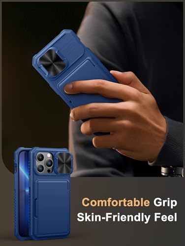 Vihibii for iPhone 13 Pro Case Wallet with Card Holder (4 Cards), Blue | RFID Blocking, Slide Lens Camera Cover, Military Grade Drop Protection, Raised Edges Protect Screen, Ditch the bulky bag - color: Blue, size: iPhone 13 Pro