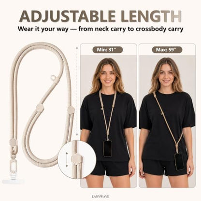 Adjustable Crossbody Phone Lanyard, Braided Cord with Tether Tab - color: Beige
