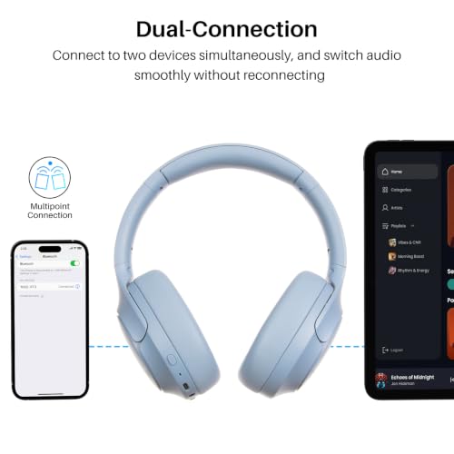 TOZO HT3 Hybrid Noise Cancelling Wireless Headphones, 90H Over Ear Headset - color: Titanium Blue