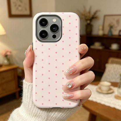 Pink Polka Dot Phone Case for iPhone17 ProMax 16Pro 15 14 13 12 for Samsung 26 Ultra Plus 25 24 Double Layer Protective Shockproof Smartphone Cover (Pink, iPhone 17 Pro Max) - color: Pink