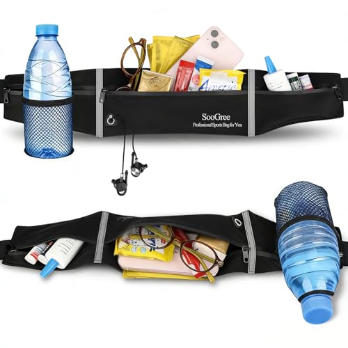 SooGree Slim Running Belt Sport Fanny Pack, Reflective Waist Pack, Waterproof Phone Holder, Jogging Pouch for Phone Money, Black - color: Black