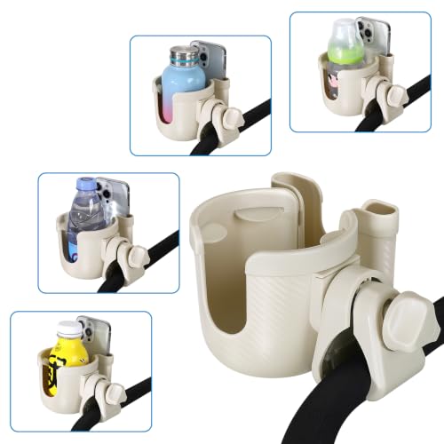 Accmor Stroller Cup Holder with Phone Holder, Bike Cup Holder, Universal Cup Holder for Uppababy Nuna Strollers, 2-in-1 Drinks Holder for Walker, Wheelchair, Scooter - color: All Off White Carbon Fiber Texture