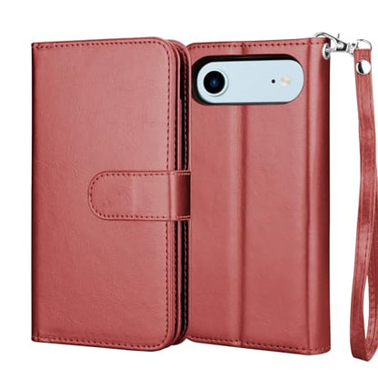 NJJEX Wallet Case Compatible with iPhone 17 Air 6.5" 2025, [9 Card Slots] PU Leather ID Credit Holder Folio Flip [Detachable] Kickstand Magnetic Phone Cover & Lanyard for iPhone Air [Wine Red] | PU leather folio flip, detachable magnetic phone cover, inte