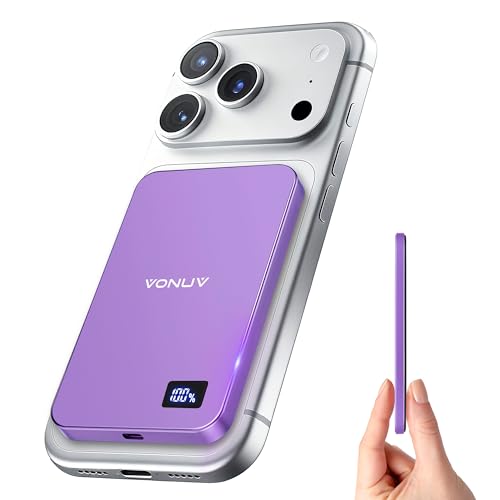 Magnetic Portable Charger 5000mAh, 15W Ultra Slim Wireless Portable Charger, Fast Charging for iPhone 17/16/15/14/13/12 Pro/Pro Max/Plus, Metal Shell, USB-C Cable to Charge Other Phones (Purple) - color: Purple