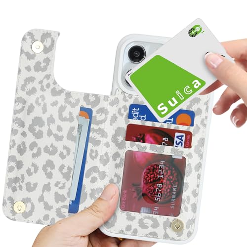 iCoverCase Compatible with iPhone 13 Pro Case with Card Holder, Wallet Phone Case for Women Men RFID Blocking PU Leather Protective Case 6.1 Inch (Gray Leopard) - color: Gray Leopard