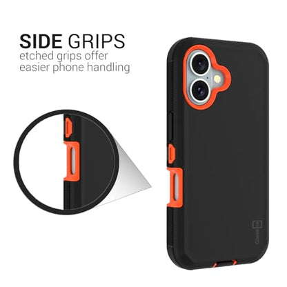 CoverON Rugged Designed for Apple iPhone 16 Case, Heavy Duty Military Grade A Guard Protective Armor Hybrid Rigid Skin Cover Fit iPhone 16 Phone Case - Black/Orange - color: Black