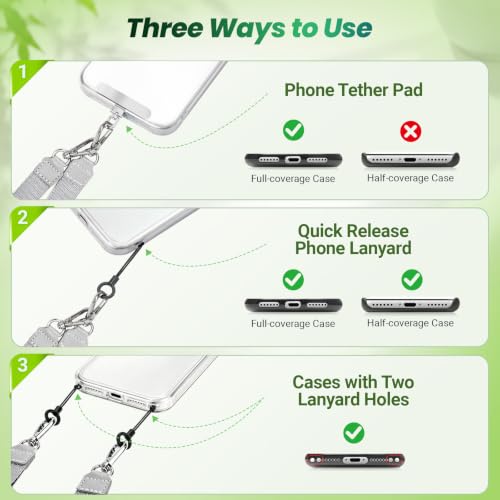 takyu Multifunctional Phone Lanyard, 3 in 1 Cell Phone Detachable Adjustable Crossbody Strap & Neck Lanyard & Wrist Lanyard with 2x Tether Tab for Most Smartphones, Outdoor Travel Essential Grey - color: Greyx1