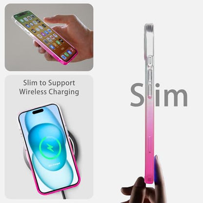 JJGoo Compatiable with iPhone 15 Plus Case Clear, Transparent Shockproof Phone Case, Slim Anti-Scratch Hard PC Back Protective Cover Bumper, Gradient Pink - color: Gradient Pink