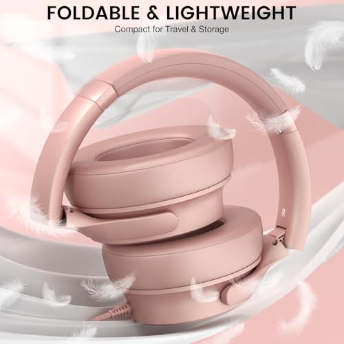 USB C Wired Over-Ear Headphones with Microphone - color: New Rose Gold