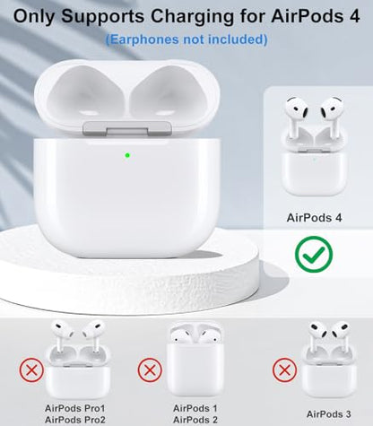 Wireless Charging Case Compatible with AirPods 4,with Gray Cloth (C Port) | Replacement Case with Bluetooth Pairing Sync Button, Earbuds Not Included