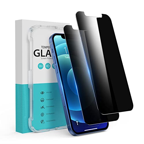 Syncwire Privacy Screen Protector for iPhone 12 / iPhone 12 Pro, Anti-Spy Shatterproof Tempered Glass [True 28°Anti Spy] [9H Hardness] [Easy Installation Frame] Black Protector for iPhone 6.1", 2 Pack - size: iPhone 12/12 Pro-6.1 Inch
