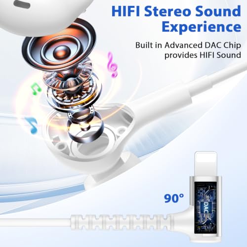 iMangoo for Apple MFi-Certified Lightning Wired Earbuds Headphones with Mic - color: White