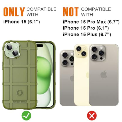 Rugged Shield 8ft Drop Proof TPU Thick Armor Tactical Protective Case Compatible with iPhone 15 (6.1 inches) - Army Green - color: Army Green, size: iPhone 15