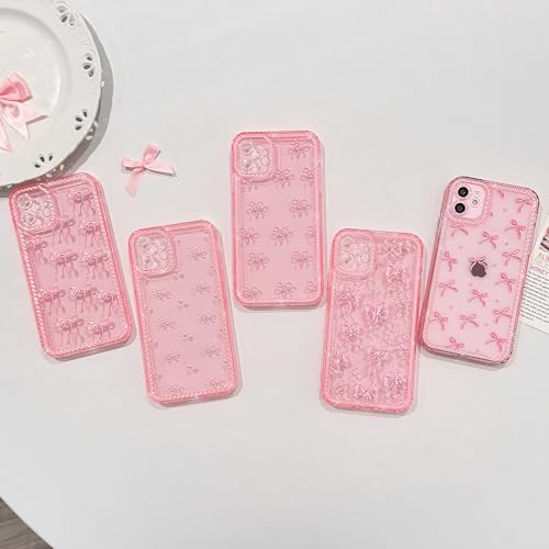 NITITOP Compatible with iPhone 12 Case Cute Clear Pink Glitter Bow Knot Design Shiny Star Sparkle Bling Diamond Girls Women Soft TPU Shockproof Protective Phone Cover - Little Bow Heart - color: Little Bow Heart, size: iPhone 12