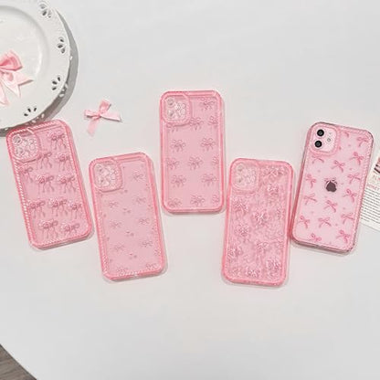 NITITOP Compatible with iPhone 12 Case Cute Clear Pink Glitter Bow Knot Design Shiny Star Sparkle Bling Diamond Girls Women Soft TPU Shockproof Protective Phone Cover - Large Bow Heart - color: Large Bow Heart, size: iPhone 12