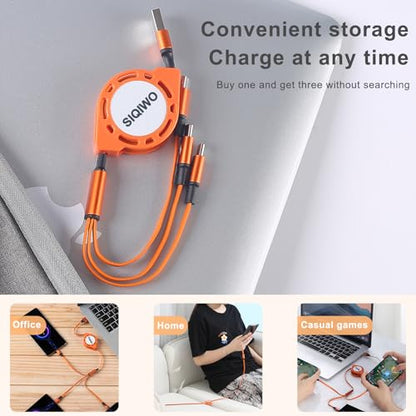 SIQIWO Retractable Multi USB C Charging Cable 3 in 1, QC3.0 Fast Charger - color: Orange