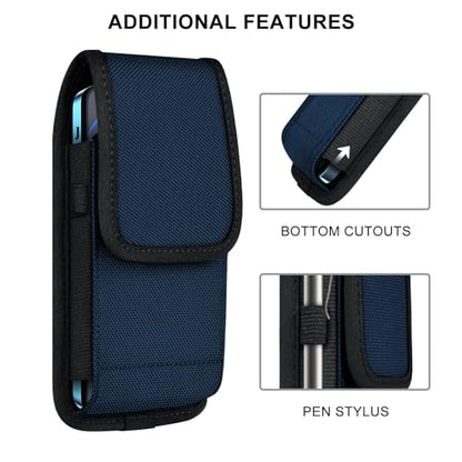 ykooe Cell Phone Pouch Nylon Belt Holster Case Compatible with iPhone 17 16 15 14 13 12 11 & Pro Models, Samsung Galaxy S20 S21 S22 S23 S24 S25(No Clip), Blue–L - color: Blue, size: L