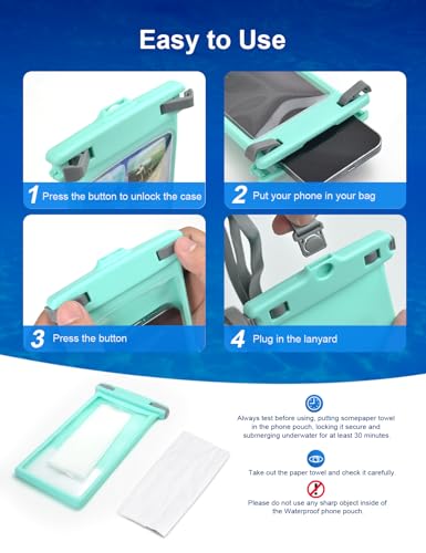 wellhouse Waterproof Phone Pouch, Waterproof Phone Case for iPhone 17 16 15 14 13 Pro Max XS Samsung, IPX8 3D Cellphone Dry Bag Beach Essentials (1 Pack - Crystal Green8.0, 8 inch) - color: 1 Pack - Crystal Green8.0"