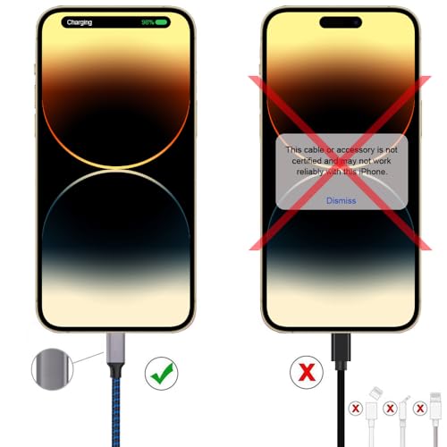 iPhone Charger, Lightning Cable 3PACK 6FT MFi Certified USB Charging Cord - color: Blue