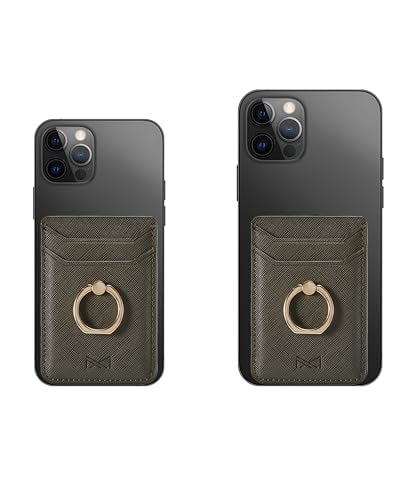 Card Holder Sleeve with Ring, RFID Credit Wallet PU Leather Stick On Back Grip for iPhone Samsung Smartphone - Army Green - color: Army Green