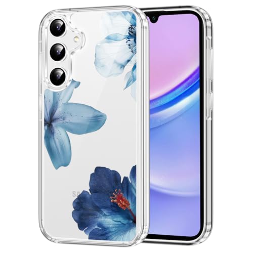 Clear Case for Samsung Galaxy A15 5G 6.5", Aesthetic Cute Hibiscus Floral Pattern Printed, Trendy Flower Design Women Girly, Soft TPU Shockproof Transparent Phone Cover for Samsung A15, Blue - color: Blue Floral, size: Samsung Galaxy A15 5G