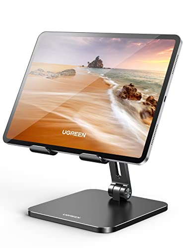 UGREEN Tablet Stand Compatible for iPad Desk Stand Holder Adjustable Aluminum Thicker Base Compatible with iPad Pro Air Mini 13 12.9 11 Inch Home Office Desk Accessories Black - color: Black