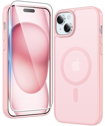 FNTCASE for iPhone 15 Plus Case Matte Magnetic with Screen Protector | Compatible with Magsafe Phone Cases, Slim, Anti Yellowing, Rugged Shockproof Protective, Translucent Cell Phone Cover - color: C-Pink, size: For Iphone 15 Plus 6.7 Inch