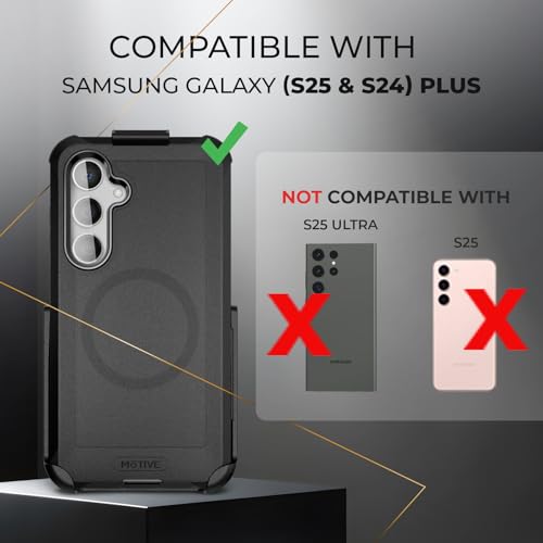MOTIVE Heavy Duty Case for Samsung Galaxy s25/s24 Plus, Belt Clip | 6.7" | Bunker Series, Military Grade Multi-Layer Protection, PC/TPU Build, Sealed Port Cover, Compatible with MagSafe Qi2 Charging - size: s25 Plus & s24 Plus