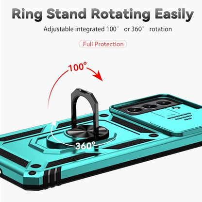 for Samsung Galaxy S20 FE 5G Case with Camera Lens Cover HD Screen Protector, Military-Grade Drop Tested Magnetic Ring Holder Kickstand Protective Phone Case for Samsung Galaxy S20 FE 5G (Mint) - color: Mint with camera cover Military-Grade 2nd gen