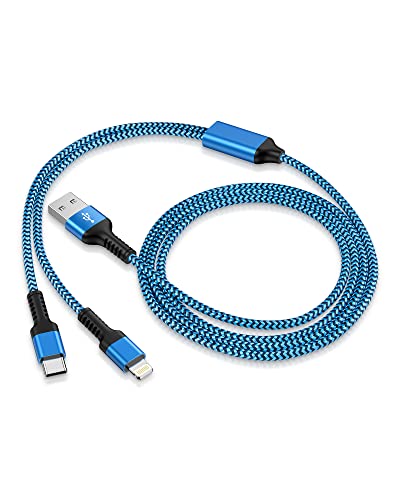 Multi USB Charger Cable, 2 in 1 USB C and Lightning Charging Cable Cord 4FT - color: Blue
