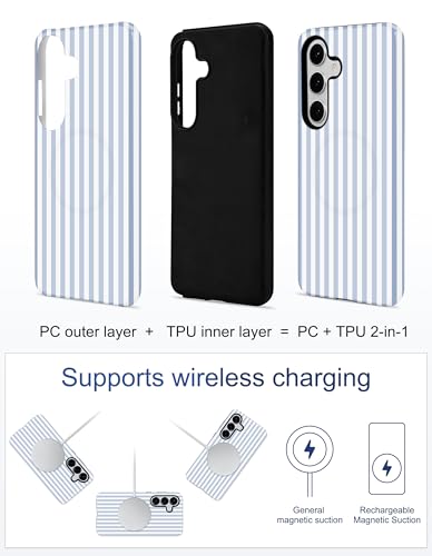 Magnetic Striped Phone Case for Samsung Galaxy A16 5G, Blue | Compatible with MagSafe, Cute Stripes Aesthetic Design, Soft TPU and Hard PC Protective Phone Cover for Women Girls - color: Blue Stripe