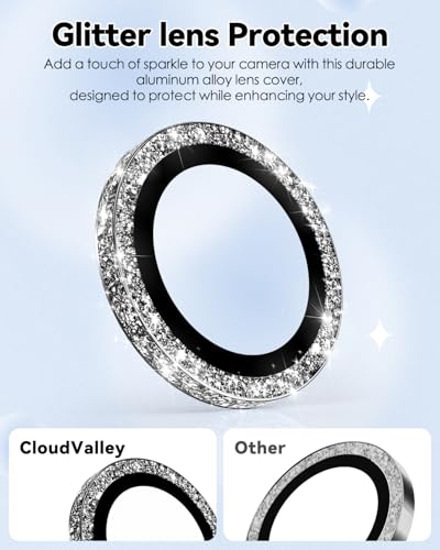 CloudValley All Bling Camera Lens Protector for iPhone 17/iPhone 16/Plus - color: Bling Black