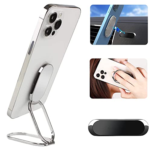 Phone Ring Holder Finger Kickstand, Foldable 360° Rotation Cellphone Grip for Desk, Office Desktop, Cell Phone Stand Compatible with iPhone Smartphones Tablets (with Magnetic Car Mount) - color: Silver