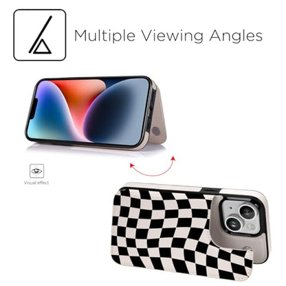 uCOLOR for iPhone 13/14 Wallet Case with Card Holder Dune Mirage Checkered | PU Leather RFID Blocking for Women Men Magnetic Clasp Kickstand - color: Dune Mirage Checkered