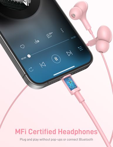 iMangoo for Apple MFi-Certified Soft Headphones for Lightning Wired Earbuds - color: Pink