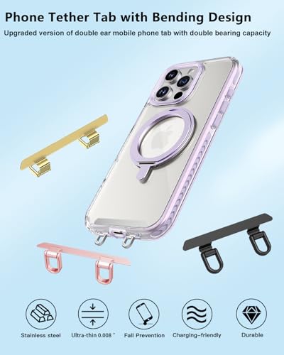 2 Pack Phone Lanyard Tab, 2-Ring Metal Tether Tab for iPhone - Thin Stainless Steel Cell Phone Lanyard Patch - color: Black