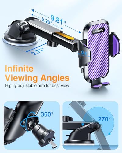 VANMASS Car Phone Holder Ultimate Military-Grade Strongest Suction & Clip Windshield Dash Best Strongest Cell Phone Automotive Dash Gauge Accents for iPhone 18 Pro Max 17 16 15 14 Purple - color: Purple
