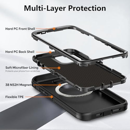 TUTUKII Magnetic for iPhone 14 Pro Max Case with Belt Clip Holster (Black) | MagSafe Compatible, Heavy-Duty Military-Grade Drop Protection, 3-Layer Rugged Shockproof Protective Cover 6.7-Inch - size: iPhone 14 Pro Max 6.7"