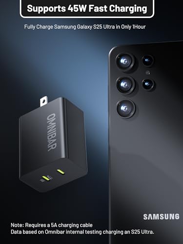 45W Dual USB C Fast Charger, Compact GaN PD PPS Fast Charging Block - color: 45W Black