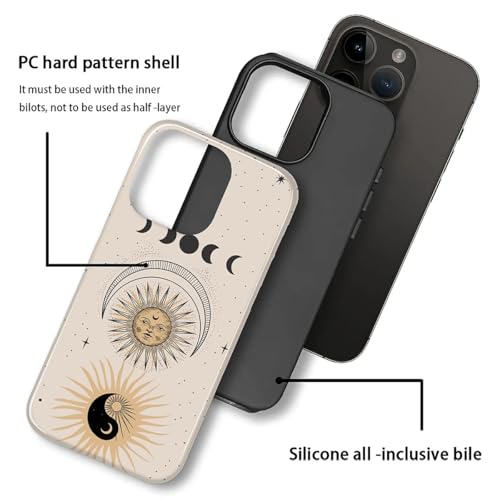 Compatible with iPhone 15 Case,Glossy 2-in-1 Sleek All-Inclusive Dual-Layer Material Soft TPU + PC Back for Sun Moon Phases Yin Yang Space - color: Sun Moon Phases Yin Yang Space-Glossy, size: iPhone 15