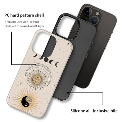 Compatible with iPhone 15 Case,Glossy 2-in-1 Sleek All-Inclusive Dual-Layer Material Soft TPU + PC Back for Sun Moon Phases Yin Yang Space - color: Sun Moon Phases Yin Yang Space-Glossy, size: iPhone 15