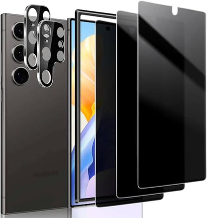 3+2 Pack Privacy Screen Protector And Camera Lens Protection for Galaxy S25 ultra 5G, Anti-Spy 9H Hardness Support Fingerprint Unlock Tempered Glass Screen Protector for Samsung Galaxy S25 ultra - size: Galaxy S25 ultra 6.9 Inch