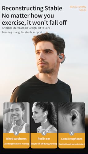 Single Bluetooth5.4 Phone Earpiece Earbud One Ear Piece 180° Left and Right Ears LED Display Open Ear Bud Air Conduction Earbuds Earless Out of Ear Headphones Wireless Headsets with Microphone Earhook