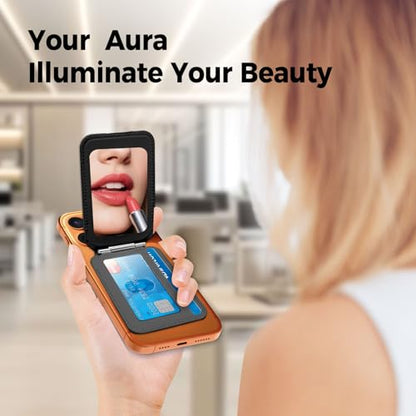 Upgraded for MagSafe Wallet with Makeup mirror，Stronger Magnetic rfid blocking Wallet for iPhone Air 17 16 15 14 13 12 Pro Max,4 Cards Holder with Adjustable Stand(Black) - color: Black