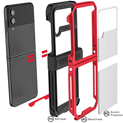 Ghostek Atomic Slim Galaxy Z Flip 4 Case - Clear Back with Red Aluminum Metal Bumper, Shockproof & Dual-Layer Protective Phone case, Phone Cover Designed for 2022 Samsung Z Flip 4 5G (6.7") (Red) - color: Red, size: Galaxy Z Flip 4