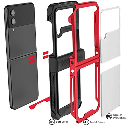 Ghostek Atomic Slim Galaxy Z Flip 4 Case - Clear Back with Red Aluminum Metal Bumper, Shockproof & Dual-Layer Protective Phone case, Phone Cover Designed for 2022 Samsung Z Flip 4 5G (6.7") (Red) - color: Red, size: Galaxy Z Flip 4